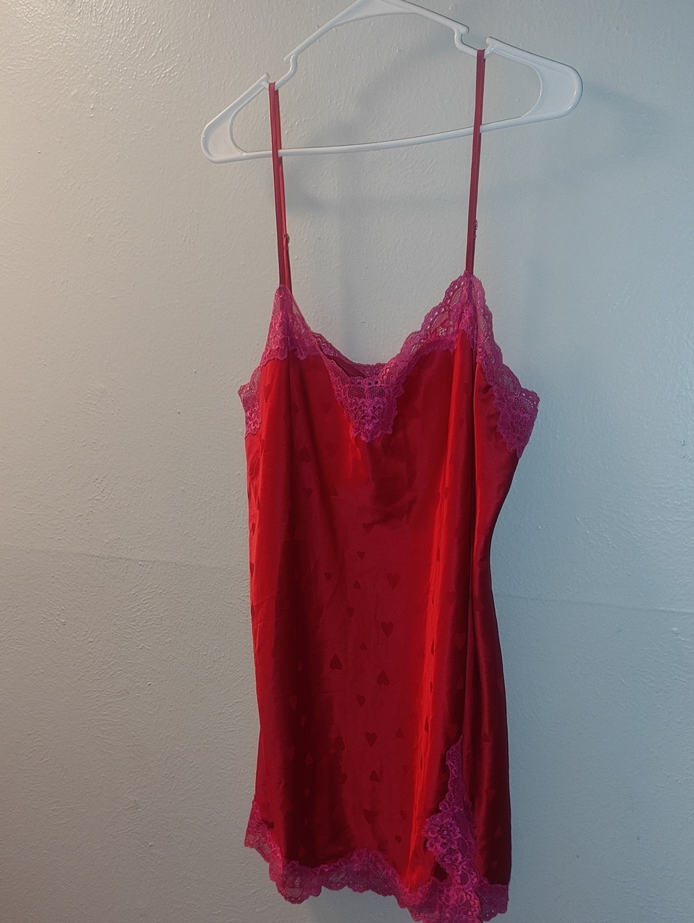 Sz XL Red Lace-Trim Slip Dress - Hearts Intimates